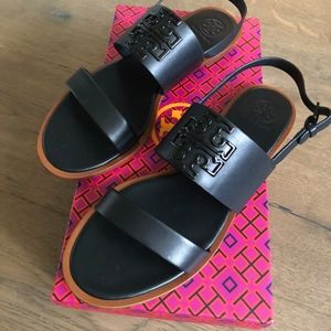 NWT - Tory Burch Power Coated Black Melinda Sandal